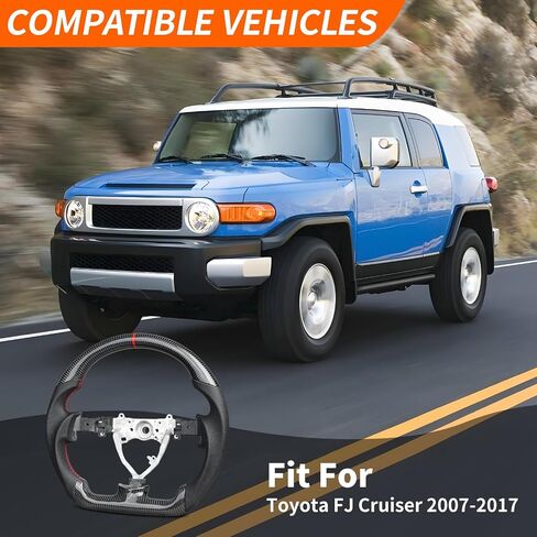 Full Leather Steering Wheel, D-Shaped Flat Bottom Perforated Leather Grip Steering Wheel Fit for Toyota FJ Cruiser 2007-2017 in Saudi Arabia