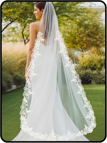 EASEDAILY Lace Bride Wedding Veils Long 1 Tier Bridal Tulle Veil with Comb for Women and Brides in Saudi Arabia