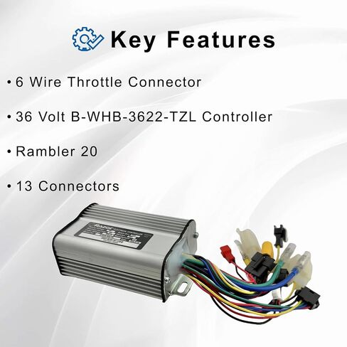 AlveyTech Control Module for the Razor Rambler 16 Electric Mini Bike (Ver 1+) - 36 Volt 15 Amp Speed Controller Model B-WZKD3615A-FGC-T1 with 14 Connectors and 32 Wires, Parts for Adults Scooter Bikes in Saudi Arabia