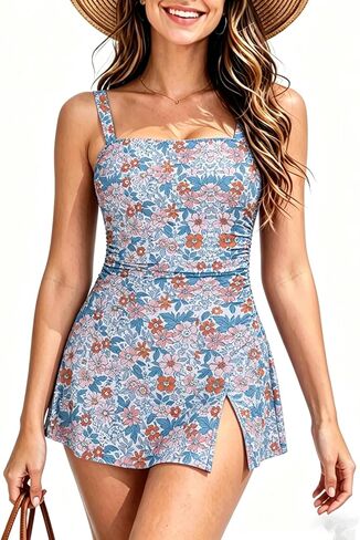One Piece Swimdress Swimsuit for Women Tummy Control Split Swim Dress Skirt Bandeau Bathing Suit in Saudi Arabia