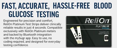 Relion Platinum Test Strips 50 Count. Compatible with ReliOn Platinum Meter, Testing Blood Glucose, Bundle with 45 Diabetes Decoded eBook Included in Saudi Arabia