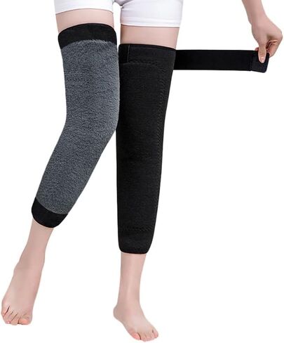 SIQITECHNO Men Women Thicken Leg Warmers Adjustable Long Faux Fur Paded Knee Braces Fleece Lined Knee Pads for Ski Cycling in Saudi Arabia