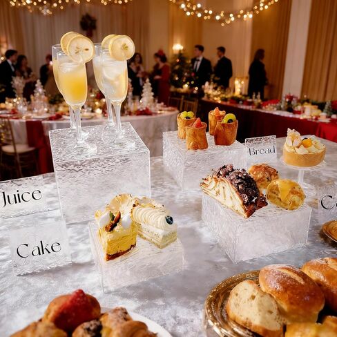 4PCS Buffet Risers Display Stands with 4PCS Mini Signs,Acrylic Cube Display Risers with Hollow Bottom, 1 Set (6, 6.5, 7, 8)" (Transparent, 1 Set ( 6'',6.5'',7'',8'' )) in Kuwait