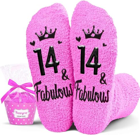 HAPPYPOP 14th Birthday Gifts Ideas Socks - 14 Year Old Birthday Presents for Girls, Happy Birthday Socks for 14 Year Olds in Saudi Arabia
