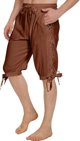 Mens Medieval Pirate Linen Costume Shorts, Renaissance Viking Pants, Halloween Retro Gothic Trousers in Saudi Arabia