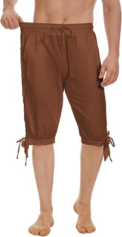 Mens Medieval Pirate Linen Costume Shorts, Renaissance Viking Pants, Halloween Retro Gothic Trousers in Saudi Arabia