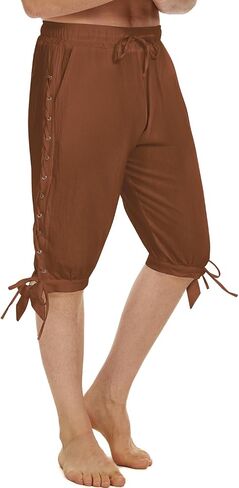 Mens Medieval Pirate Linen Costume Shorts, Renaissance Viking Pants, Halloween Retro Gothic Trousers in Saudi Arabia