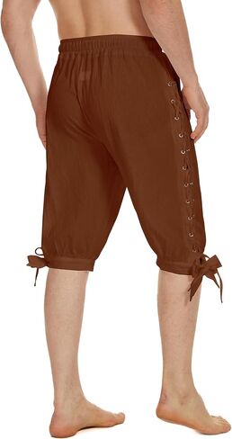 Mens Medieval Pirate Linen Costume Shorts, Renaissance Viking Pants, Halloween Retro Gothic Trousers in Saudi Arabia