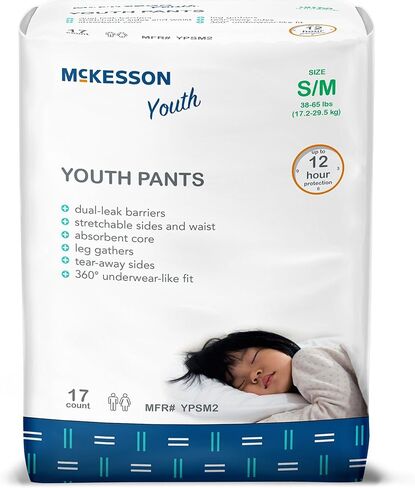 McKesson Youth Pants, Overnight Pediatric Pants for Boys or Girls, Disposable Training Pant, 12 Hour Protection - Size Large/XL, 60-120 lbs, 14 Count, 1 Pack in Saudi Arabia