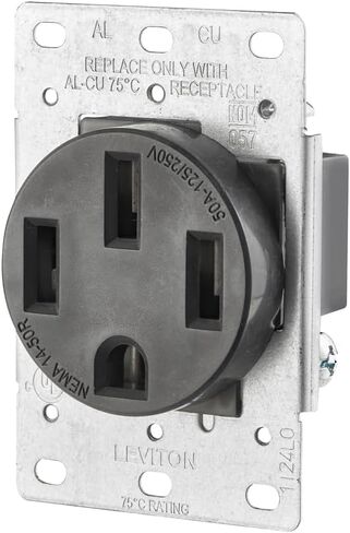 Leviton 279-S00 50 Amp, 125/250V, Nema 14-50R, 3P, 4W, Flush Mounting Receptacle, Straight Blade, Industrial Grade, Grounding, Side Wired, Steel Strap, Black in Saudi Arabia
