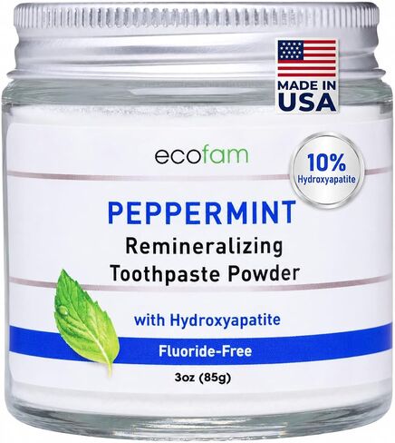 Ecofam Toothpaste Powder - Remineralizing Tooth Powder, Hydroxyapatite and Xylitol, Fluoride Free, Supports Enamel Strength & Gum Health - Peppermint in Saudi Arabia
