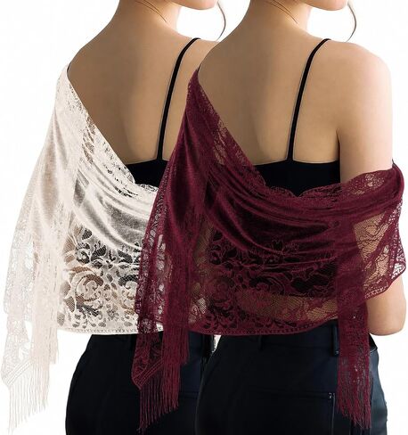 2pcs Black and White Lace Shawl Evening Dresses Shawls Sheer Scarfs with Tassels for Women Wedding Formal Party in Saudi Arabia
