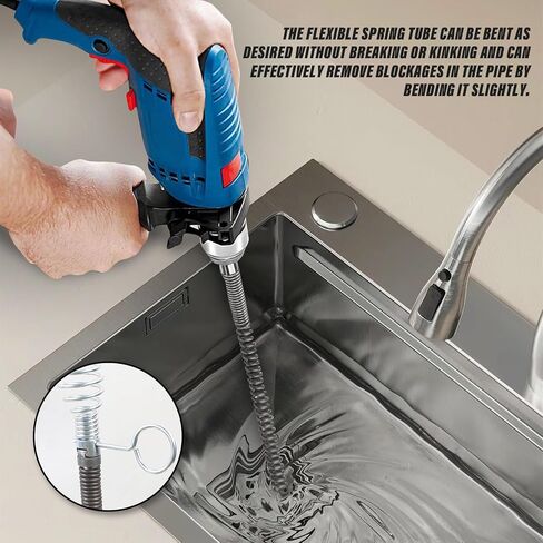 32.8 Feet x 1/2 inch Solid Drain Cleaning Cable with Six Shapes of Cutters, Manually Adapter and Powered Adapter, Steel Flexible Solid Core Sewer Drain Auger Snake Clog Pipe Removal Tool in Saudi Arabia