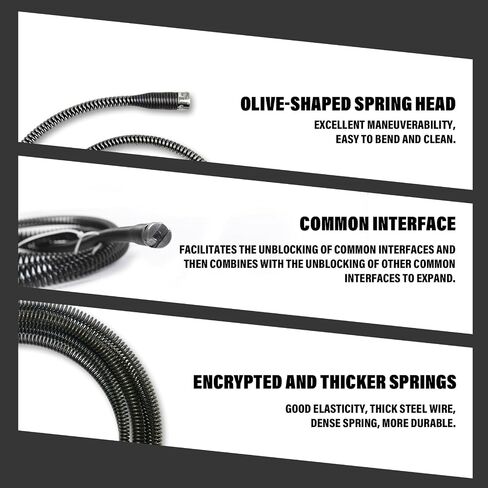 32.8 Feet x 1/2 inch Solid Drain Cleaning Cable with Six Shapes of Cutters, Manually Adapter and Powered Adapter, Steel Flexible Solid Core Sewer Drain Auger Snake Clog Pipe Removal Tool in Saudi Arabia