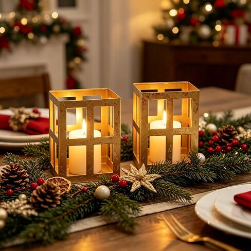 Hosley Iron Lantern Set of 2 - Iron Lantern with Two Free Tealight Candles for Home Decor Items | Candles for Home Decoration | Candle Holders for Home Decor | (Pack of 2, White) in Saudi Arabia
