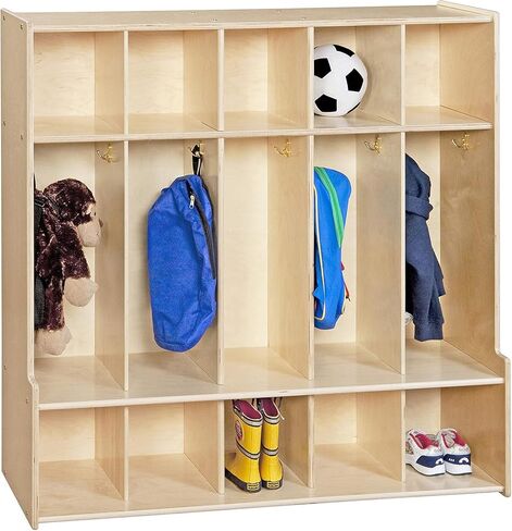 Contender 5-Section Coat Locker with Bench & Cubby Storage for Kids, Backpack Organizer with Cubbies Storage for Daycare, Preschool, Kindergarten [Natural] in Saudi Arabia