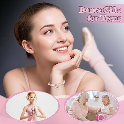 Quelay 16 Set Dance Bracelet Recital Gifts for Women with Greeting Card and Organza Bag Sparkle Pink Ballet Bracelet Charms Ballerina Gift for World Dance Day Team School Ballet Competition Lover in Saudi Arabia