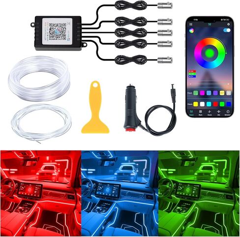 Car LED Lights Interior Wireless 5 in 1 RGB Ambient Lighting Kit with 236" Fiber Optic, 16 Million Colors, APP Music Sync, Waterproof Strip Lights for Cars, Trucks, SUVs in Saudi Arabia