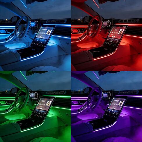 Car LED Lights Interior Wireless 5 in 1 RGB Ambient Lighting Kit with 236" Fiber Optic, 16 Million Colors, APP Music Sync, Waterproof Strip Lights for Cars, Trucks, SUVs in Saudi Arabia