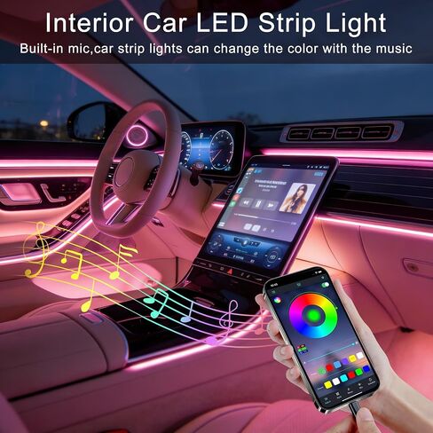 Car LED Lights Interior Wireless 5 in 1 RGB Ambient Lighting Kit with 236" Fiber Optic, 16 Million Colors, APP Music Sync, Waterproof Strip Lights for Cars, Trucks, SUVs in Saudi Arabia