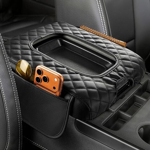 JOYTUTUS Center Console Cover Compatible with Silverado Sierra 2014-2018 Jump Seat, Leather Arm Rest Armrest Cover for Car, Durable Middle Console Cover Replacement for Trucks, with 2 Pocket in Saudi Arabia