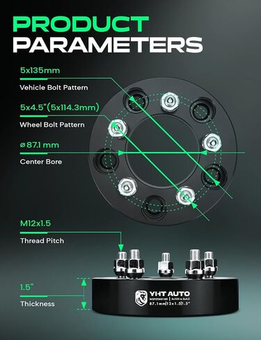 YHTAUTO 5x135 to 5x4.5 Wheel Adapters 1.5 inch Fit Ford, Lincoln Models, F-150 97-03, Expedition 97-02, Navigator 98-02, Blackwood 02, Wheel Spacers w/ M12x1.5 12.9 Studs, 87.1mm center bore 5Lug 2PCS in Saudi Arabia