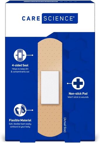 Care Science Foam Adhesive Bandage, 48ct Assorted Sizes | Foam Adhesive Bandages for Wounds, with Long Lasting 8 Hour Protection Wound Covering, Non-Stick Self Adhesive Dressing in Saudi Arabia