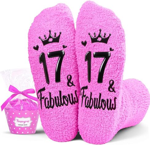 HAPPYPOP 17th Birthday Gifts Ideas Socks - 17 Year Old Birthday Presents for Girls, Happy Birthday Socks for 17 Year Olds in Saudi Arabia