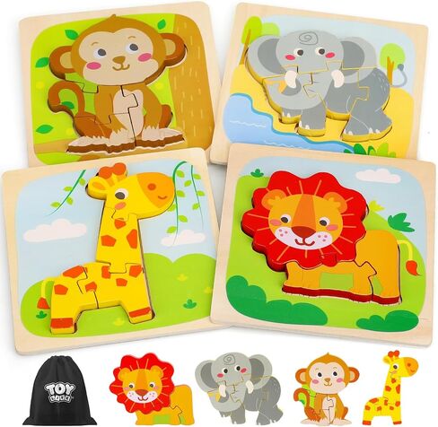 TOY Life Wooden Puzzles for Toddlers 1-3, Animals Toddler Puzzles 1-3, Puzzles for Toddlers 2-4, Wood Puzzles Christmas Montessori Toys Gifts for 1 2 Year Old, Baby Puzzles 12-18, Kids Learning Toy in Saudi Arabia