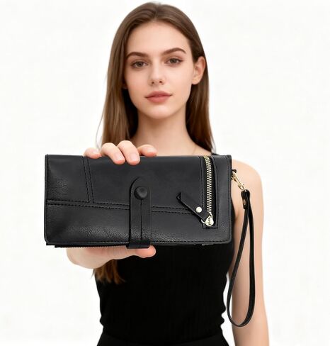 Slim Wallet for Women Men, Large Capacity Card Holder Clutch Purses Wristlet Wallets with Zipper Coin Pocket in Kuwait