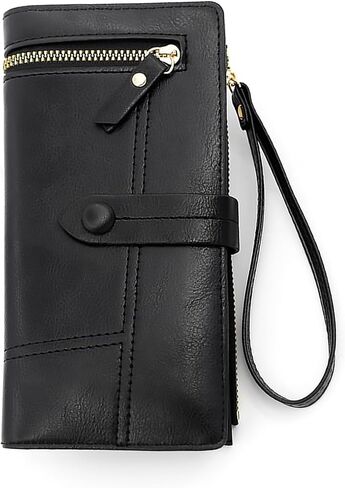Slim Wallet for Women Men, Large Capacity Card Holder Clutch Purses Wristlet Wallets with Zipper Coin Pocket in Kuwait
