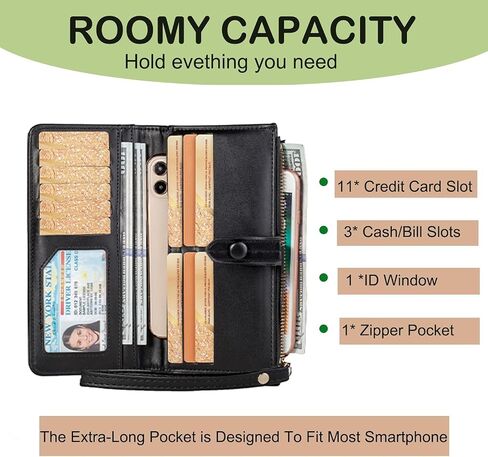 Slim Wallet for Women Men, Large Capacity Card Holder Clutch Purses Wristlet Wallets with Zipper Coin Pocket in Kuwait