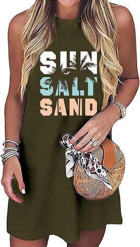 Sun Salt Sand Coconut Tree Tank Mini Dress for Women Casual Loose Sleeveless Beach Praty Shirts Summer Vacation Short Dress in Saudi Arabia