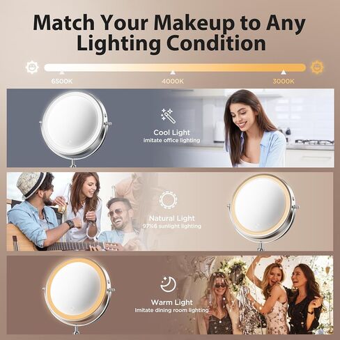 30X Magnifying Makeup Mirror with 3 Level LED Lights, 360° Rotation, Strong Suction, Portable Travel-Friendly Design, Perfect for Precision Grooming and Flawless Makeup Application in Saudi Arabia