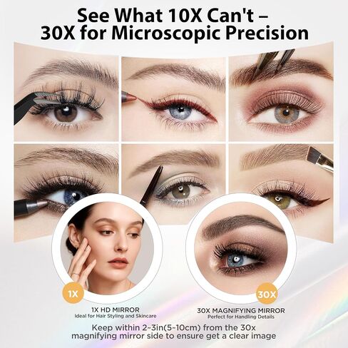 30X Magnifying Makeup Mirror with 3 Level LED Lights, 360° Rotation, Strong Suction, Portable Travel-Friendly Design, Perfect for Precision Grooming and Flawless Makeup Application in Saudi Arabia