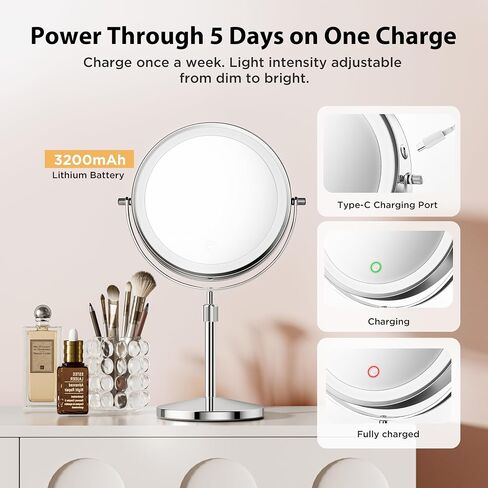 30X Magnifying Makeup Mirror with 3 Level LED Lights, 360° Rotation, Strong Suction, Portable Travel-Friendly Design, Perfect for Precision Grooming and Flawless Makeup Application in Saudi Arabia
