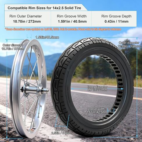 إطار صلب 14x2.50، إطار 14x2.5(64-254) يستبدل 2.50-10 60/100-10 دراجة ترابية بديلة للطرق/الدراجات الجبلية، دراجة أطفال in Kuwait