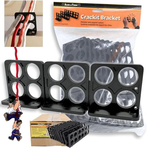 Rack-A-Tiers Crackit Bracket (10 Pack) - Snap Apart Wire/Cable Brackets, ETL Listed, 12 Slots, Supports Up to 36 Cables, Cable Hanger, Wire Support Mount (#CB1234.P10) in Saudi Arabia