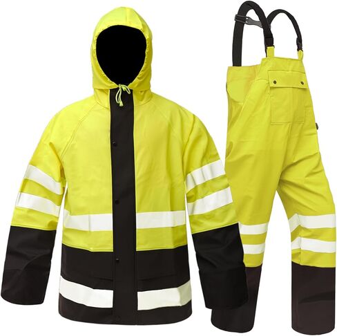 Waterproof Rain Suits for Men & Women, Hi-Vis Rain Jacket & Bib Overalls, Heavy Duty Rain Gear Outdoor Activities. in Saudi Arabia