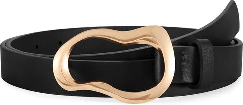 XZQTIVE Leather Belts for Women Casual Fashion Waist Belt for Jeans Pants Dresses with Unique Liquid Shapes Gold Buckle in Kuwait