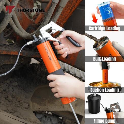 Thorstone Grease Gun Kit, 7000PSI Heavy Duty Pistol Grip Grease Guns Set | Loop & Lock Storage | 14oz Load Capacity | 18" Flex Hose | 1 Lock Coupler | 1 90 Degree Grease Coupler | 1 Basic Coupler in Kuwait