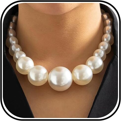 Large Pearl Necklaces for Women Chunky Layered Pearl Necklace Exaggerated Pearls Jewelry for Women Statement Choker Wedding Jewelry for Brides Bridesmaid Prom Brithday Gifts for Her in Saudi Arabia