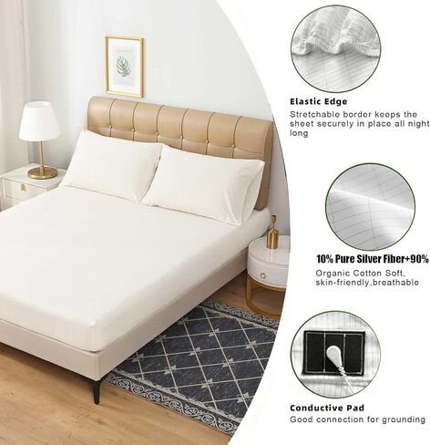 Amerthing Grounding Fitted Sheet, Conductive Mat with 5% Silver Thread for Better Sleep Healthy Earth Energy Grey Color with Cords and Grounding Bracelet (King Sheet Size 78x80x13 inch) in Saudi Arabia