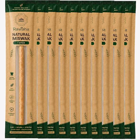 2 Pcs Miswak Sticks - Vacuum Sealed Natural Chewing Miswak Sticks for Teeth - Natural Flavored Toothbrush for Teeth Whitening, Oral Health, and Fresh Breath || Pack of 2 in Saudi Arabia