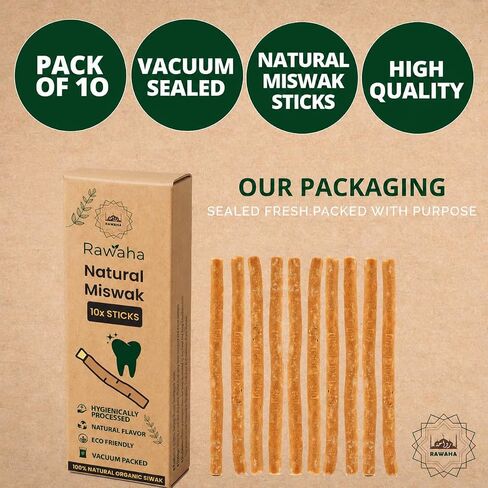 2 Pcs Miswak Sticks - Vacuum Sealed Natural Chewing Miswak Sticks for Teeth - Natural Flavored Toothbrush for Teeth Whitening, Oral Health, and Fresh Breath || Pack of 2 in Saudi Arabia
