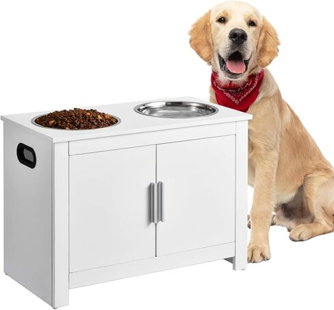 VEVOR Elevated Dog Bowls with Storage Cabinet, Pet Feeding Station with 2 Raised Dog Bowls, Wooden Dog Food Bowl Stand with Handles & Magnetic Doors, Pet Toy Storage Organizer for Christmas Dogs Gifts in Saudi Arabia