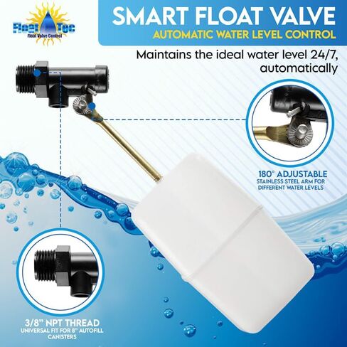 FT150B Made In USA 3/8″ Auto Fill Float Valve – Automatic Water Level Control for Pool & Water Tank – Fits 8″ Canister – Wingnut Adjustment, 3″ Arm, 2.25 GPM, 125 PSI – Pool & Spa Autofill Valve in Saudi Arabia