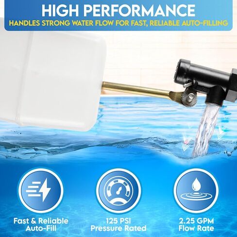 FT150B Made In USA 3/8″ Auto Fill Float Valve – Automatic Water Level Control for Pool & Water Tank – Fits 8″ Canister – Wingnut Adjustment, 3″ Arm, 2.25 GPM, 125 PSI – Pool & Spa Autofill Valve in Saudi Arabia