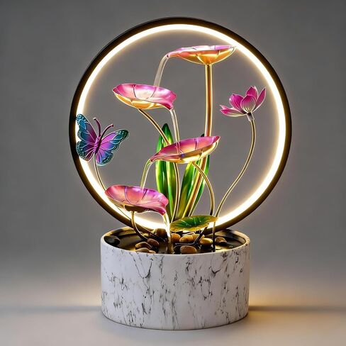 QINGYING GE Indoor Desktop Waterfall Fountain, USB Powered 3-Layer Desktop Fountain, Natural River Rock and Reflective Lighting, Suitable for Home and Office Decoration, Relocation Sculpture in Saudi Arabia