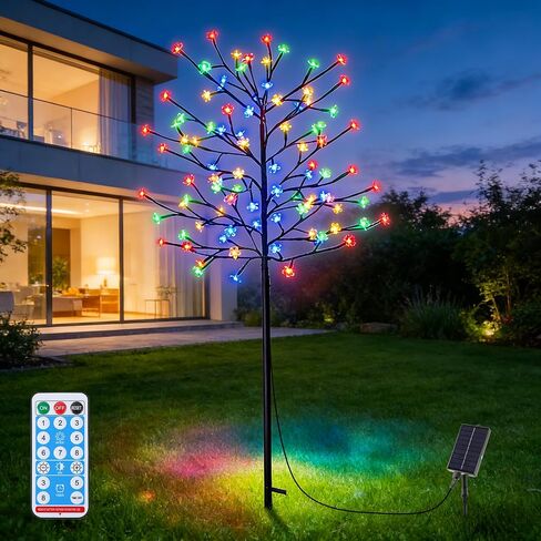 5FT 104LED Solar Lights Outdoor, Cherry Blossoms Christmas Solar Garden Light Trees with Adjustable Branches for Pathway,Yard,Lawn,Backyard,Holiday Party Decoration. in Saudi Arabia